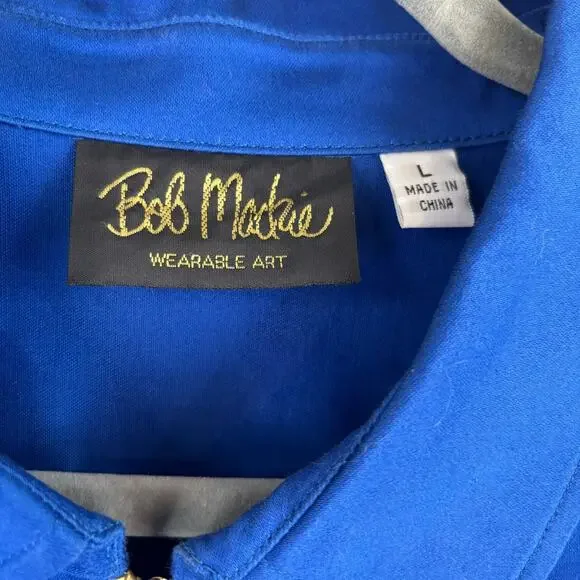 BOB MACKIE Jacket Large Artsy Embroidered Floral Full Zip Pocket Lightweight - Picture 6 of 11